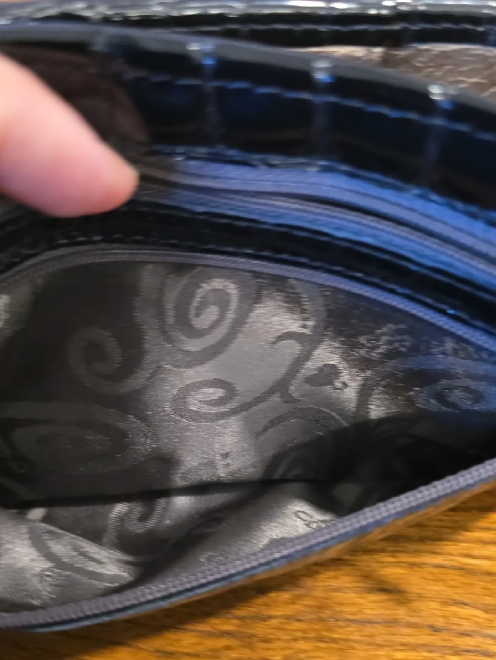 Brighton Black Croc-Embossed Patent Leather Wallet